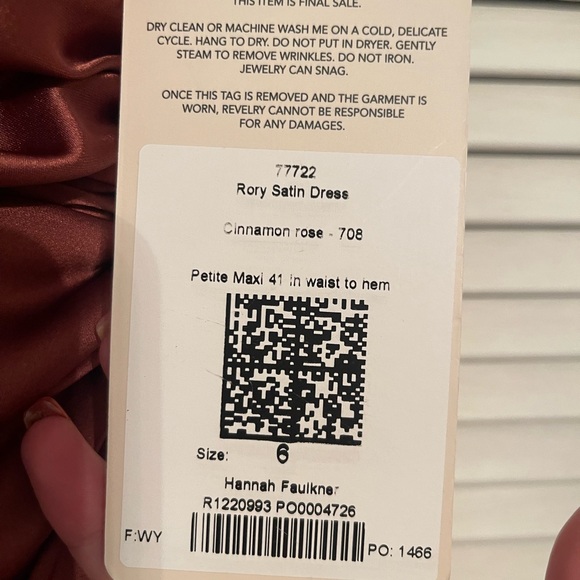 Revelry Rory Dress in Cinnamon Rose Satin Size 6 PETITE Maxi (NWT) - Picture 4 of 4